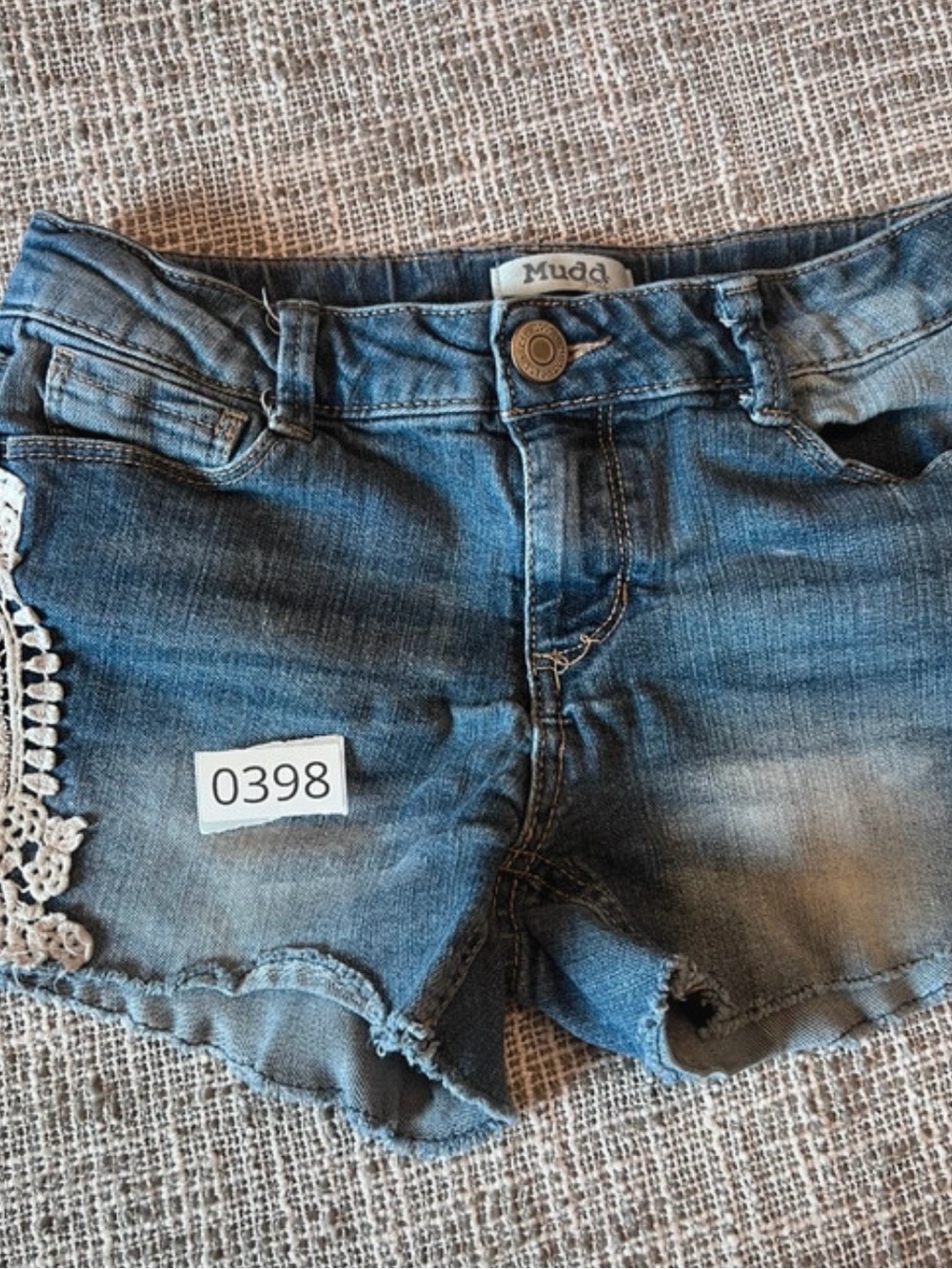 Mudd Girls' Blue Denim Crochet-Trim Shorts